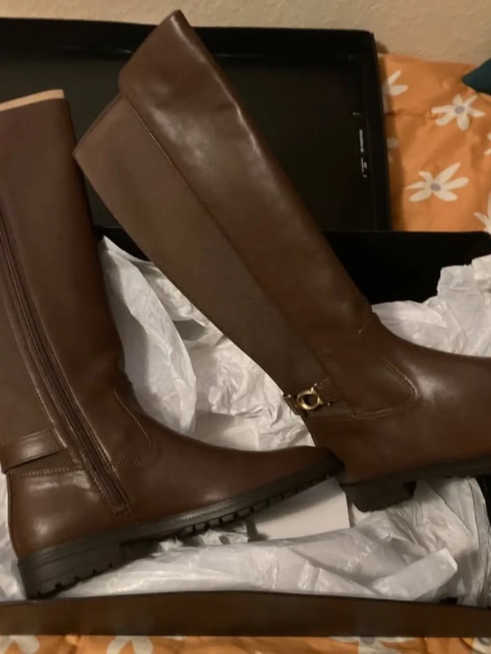 Coach Faith leather riding boots brown size 9 women's knee high lug sole shoes - Picture 5 of 5